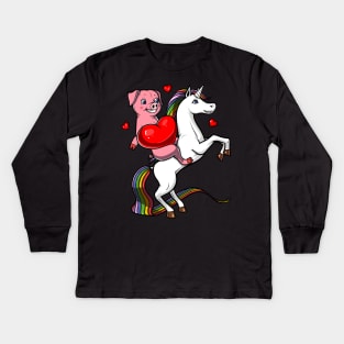 Pig Riding Unicorn Kids Long Sleeve T-Shirt